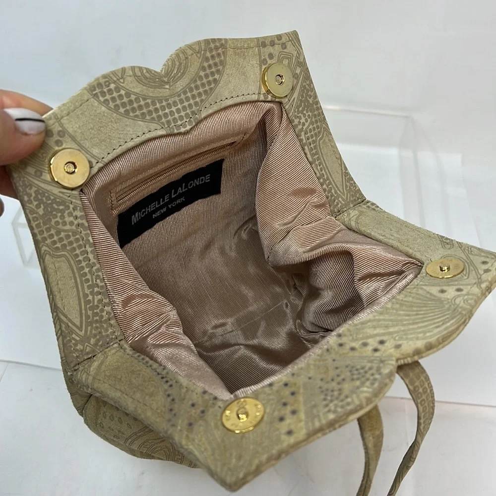 Michelle Lalonde Bone Color Lambsuede Evening Wristlet Bag